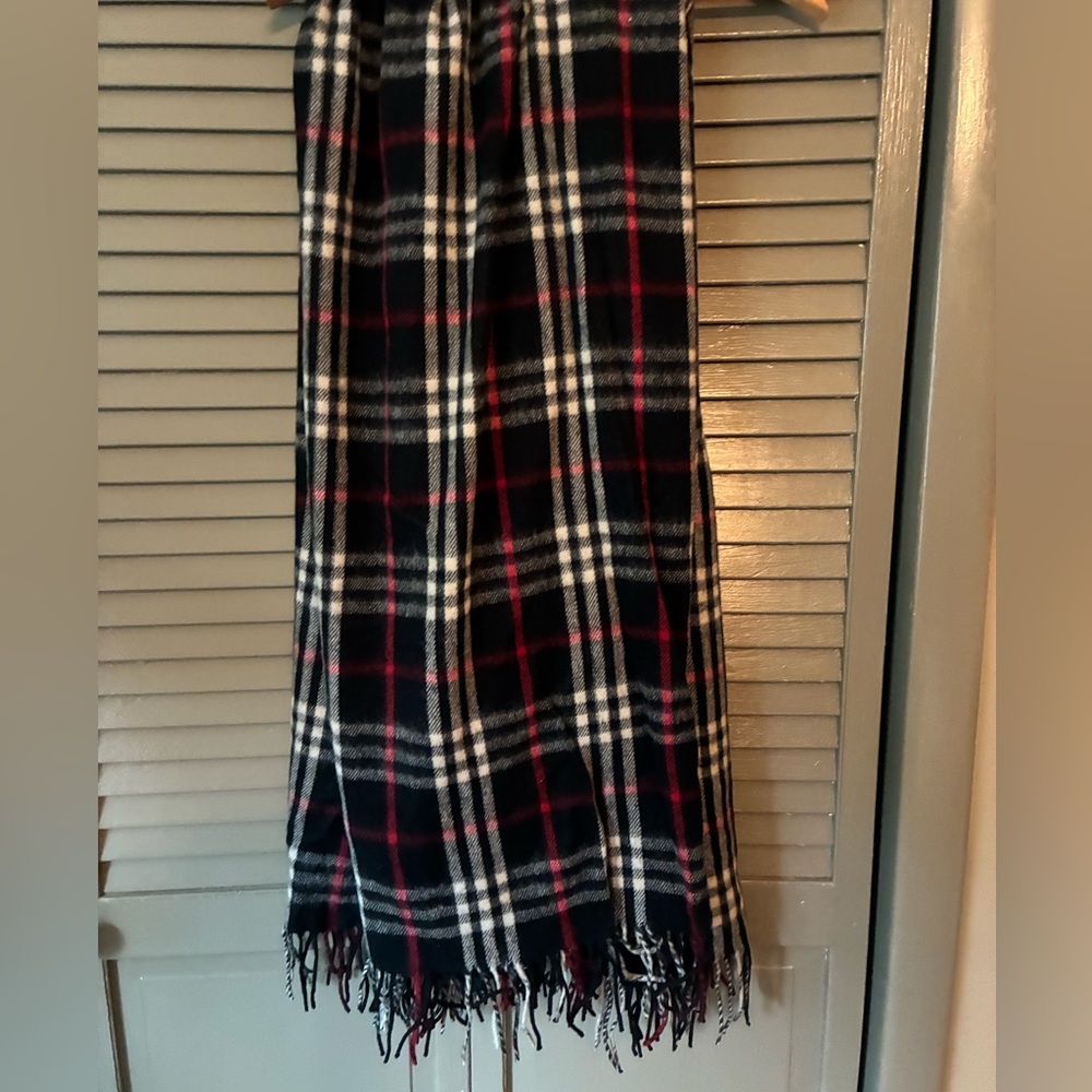 Cashmere Plaid Fringe wrap /throw Gently worn 60”X60”